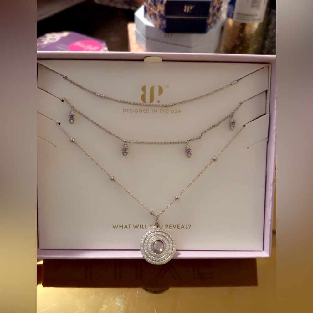 Elegant Silver Necklace Set with Purple Accents